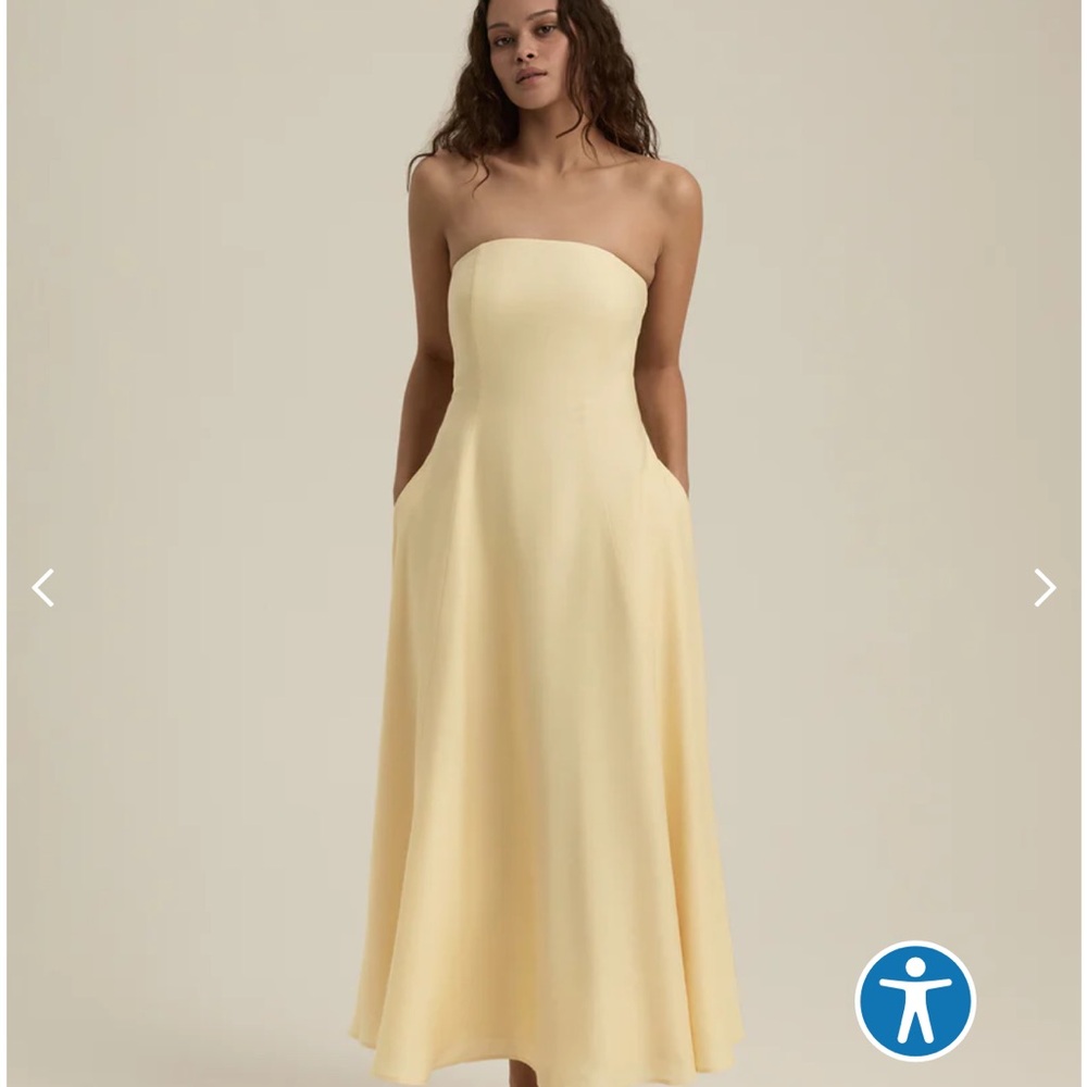 FAVORITE DAUGHTER- Strapless Yellow Linen Dress